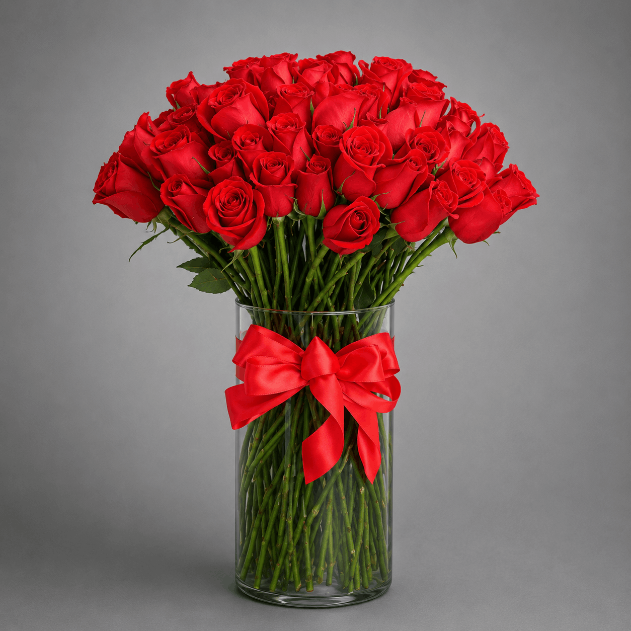 Grand Red Rose Ribbon Vase