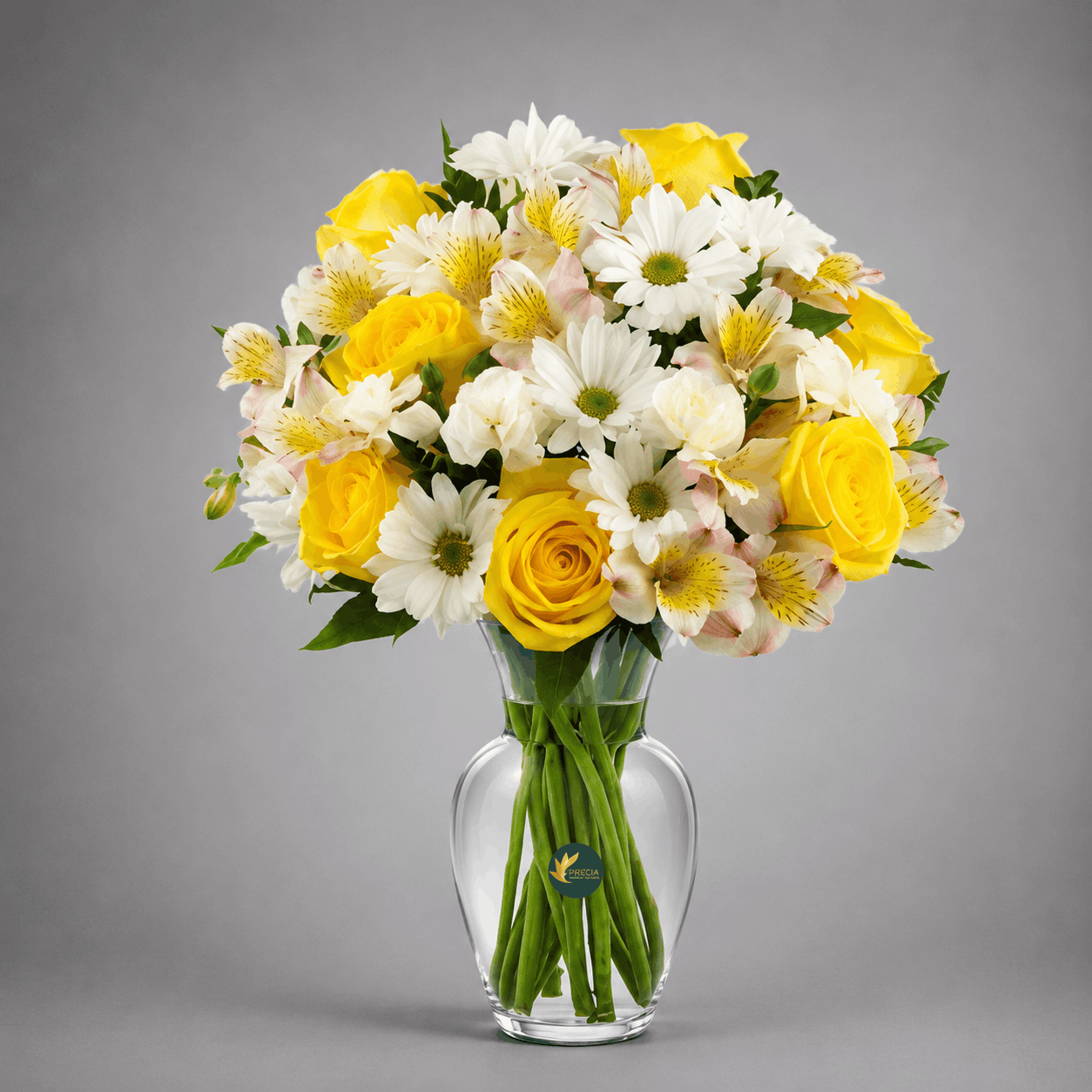 Sunny Yellow & White Rose Vase Arrangement