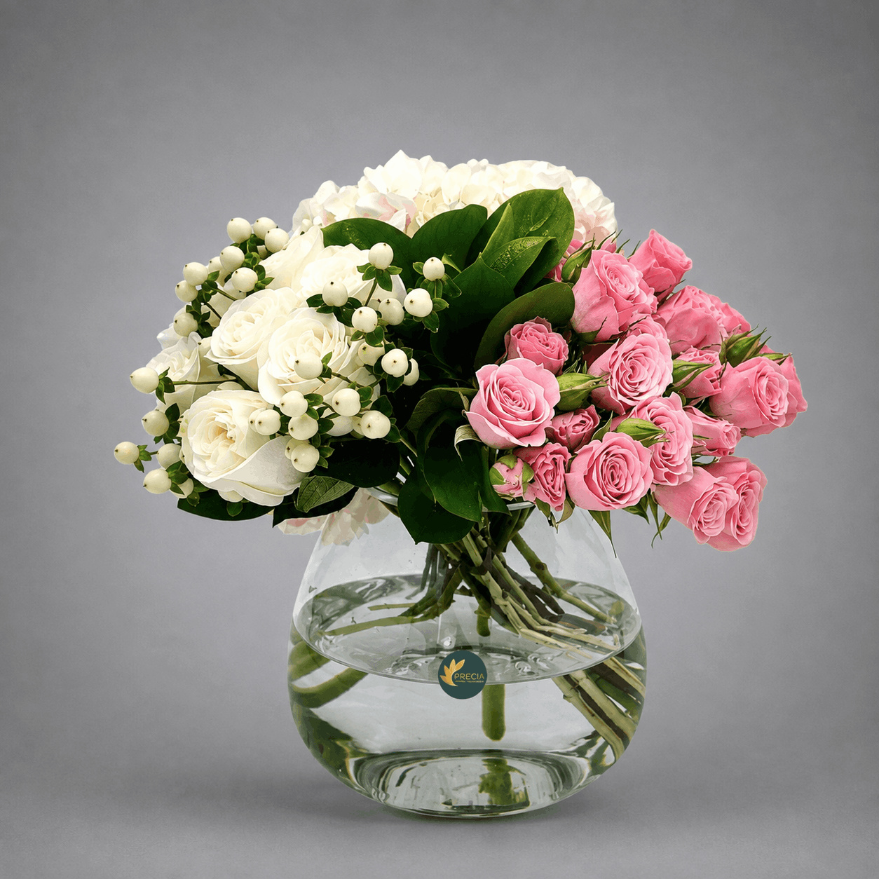 White & Pink Rose Berry Vase Arrangement