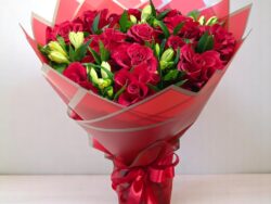 Fiery Red Rose & Lily Bouquet