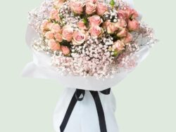 Blush Harmony: Pink Rose & Baby’s Breath Bouquet