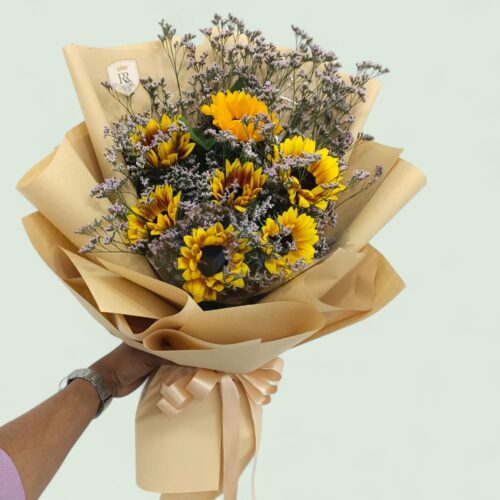 Sunshine Glow: Sunflower & Statice Flower Bouquet