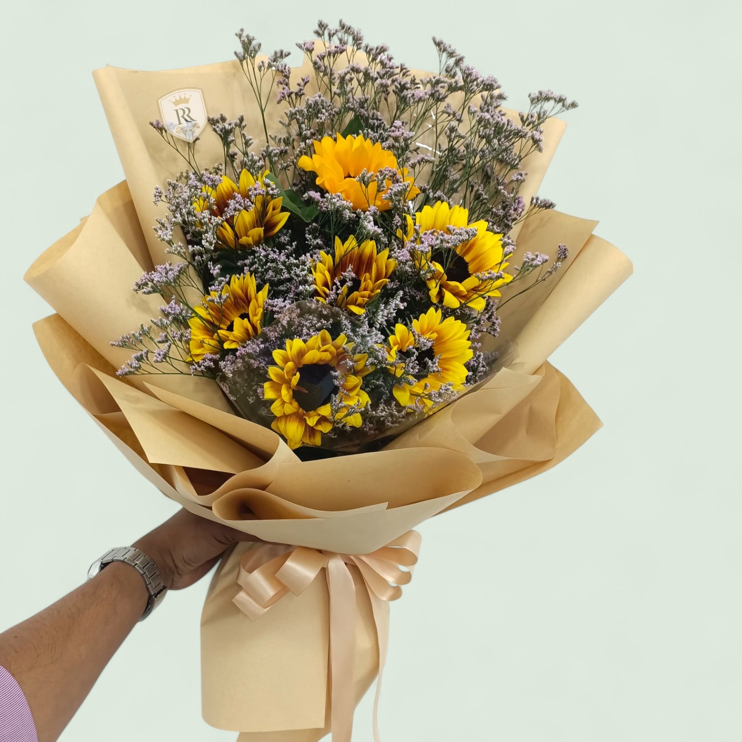 Sunshine Glow: Sunflower & Statice Flower Bouquet