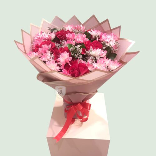 Blush Bloom: Pink Carnations & Red Roses Bouquet