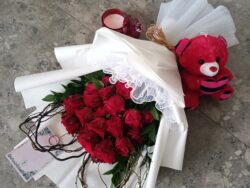 Rose Romance: Red Roses & Teddy Bear