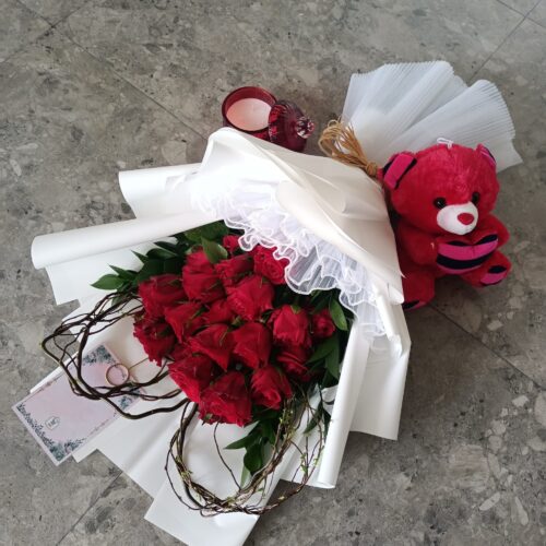 Rose Romance: Red Roses & Teddy Bear