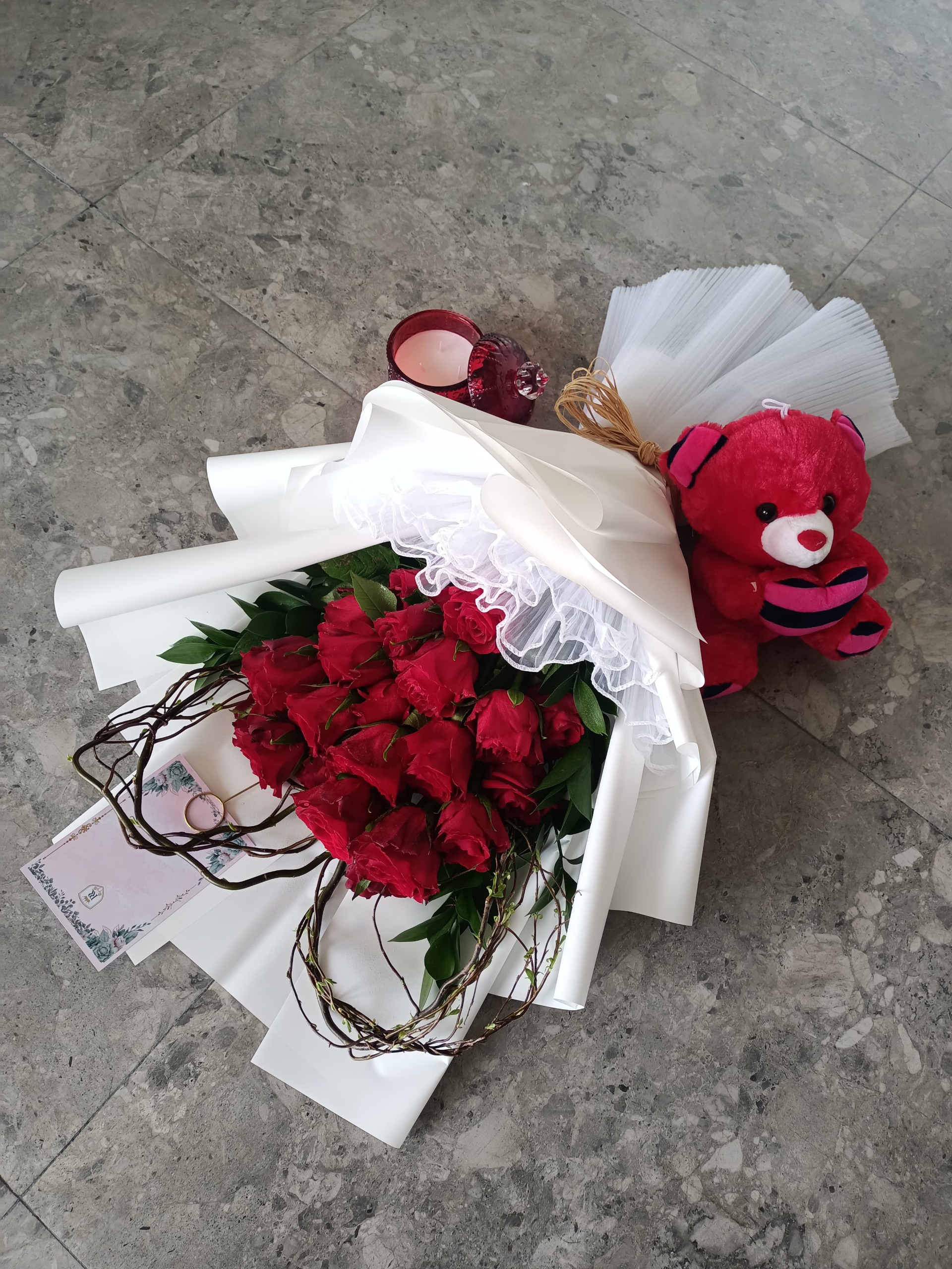 Rose Romance: Red Roses & Teddy Bear
