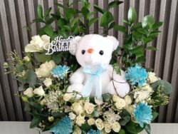 Blue Bliss: Roses, Gypsophila & Teddy
