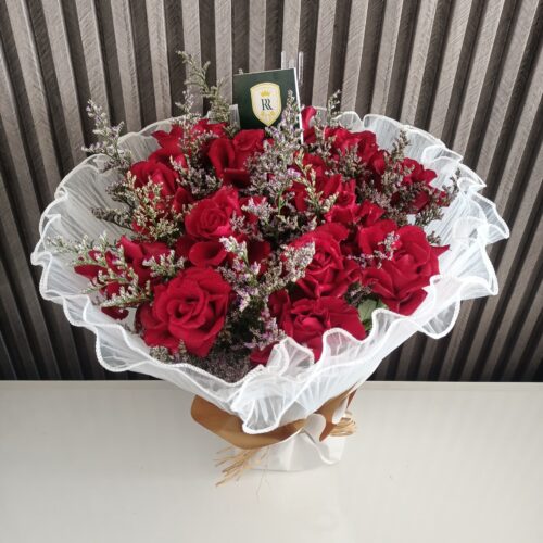 Ruby Romance: Red Roses & Gypsophila