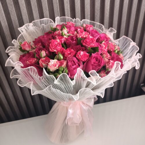 Pink Cascade: Miniature Rose Bouquet