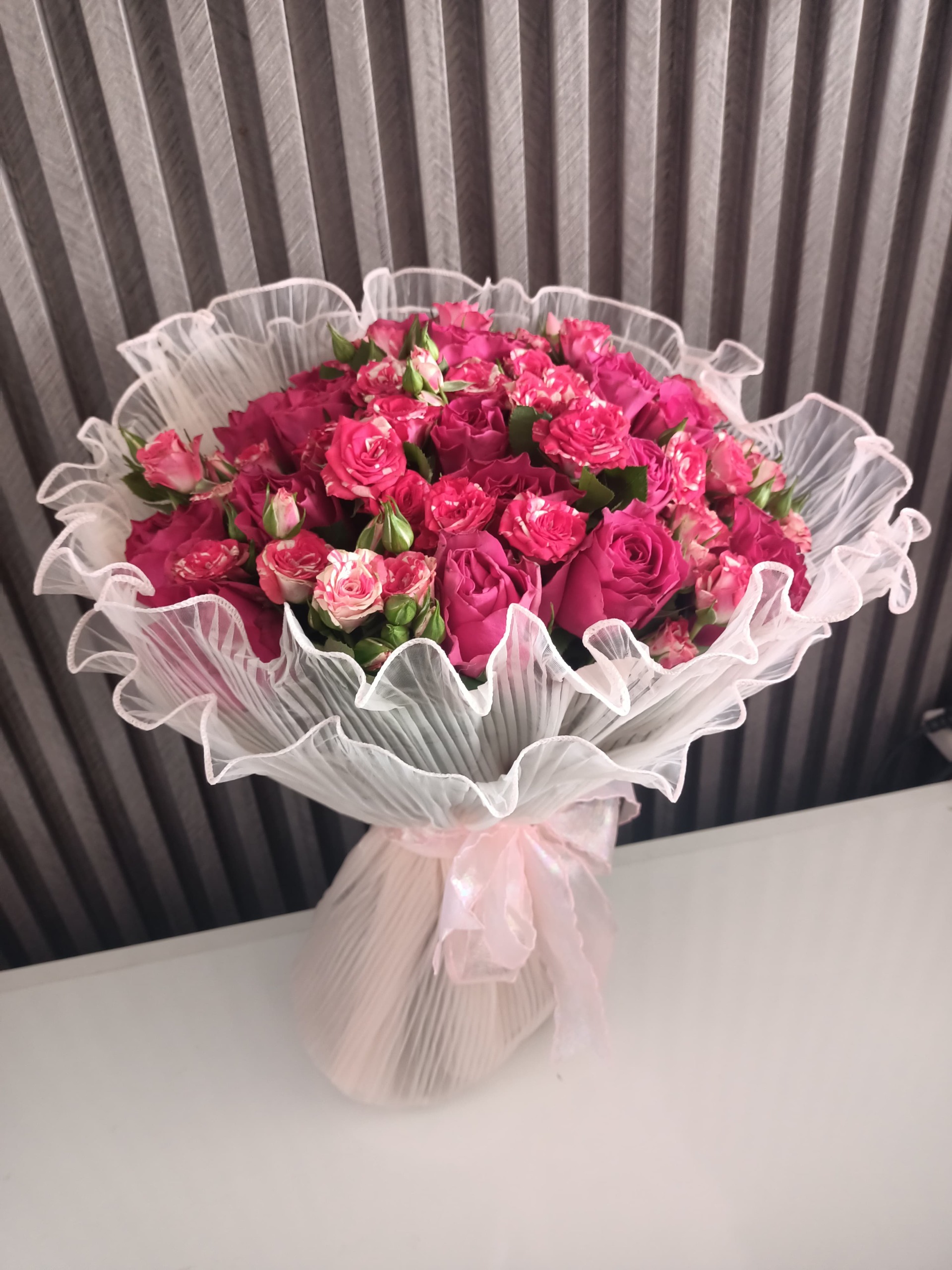 Pink Cascade: Miniature Rose Bouquet