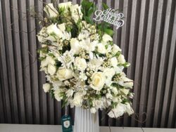 Birthday Serenity: White Blooms in Vase