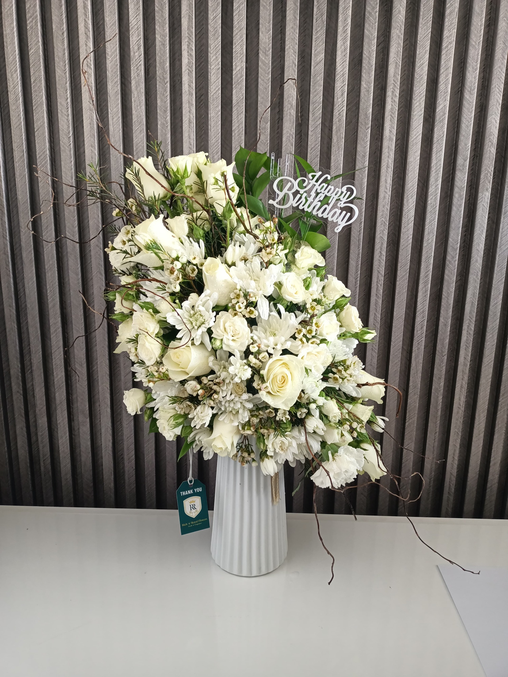 Birthday Serenity: White Blooms in Vase