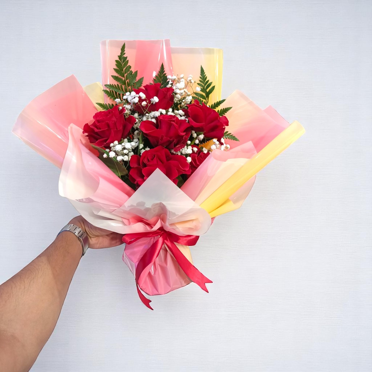 Ruby Red Rose & Whispers Bouquet