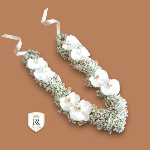 White Serenity Garland: Orchids & Baby's Breath