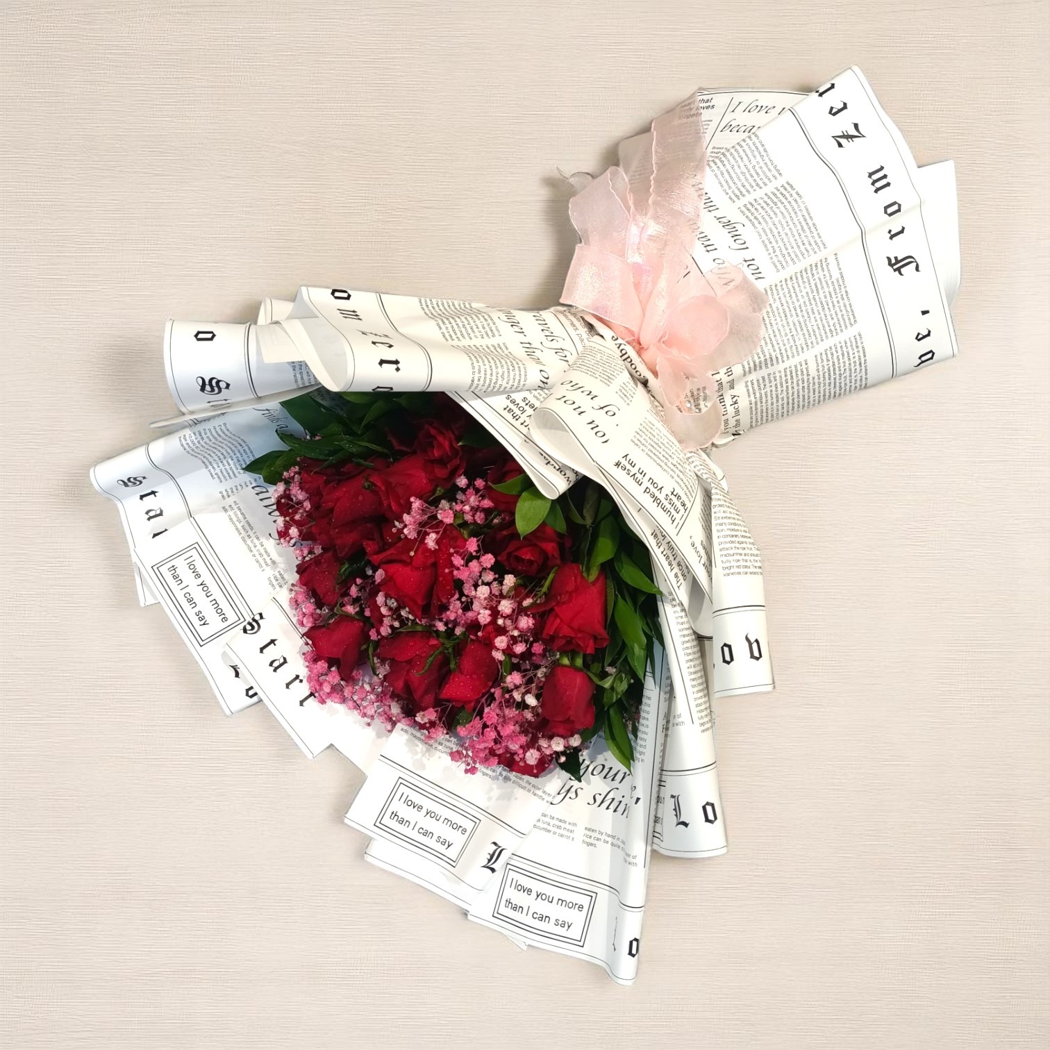 Love's Proclamation: Red Roses in Script Wrap